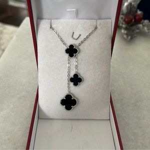 925 sterling silver in 14 k white gold plated black onyx necklace